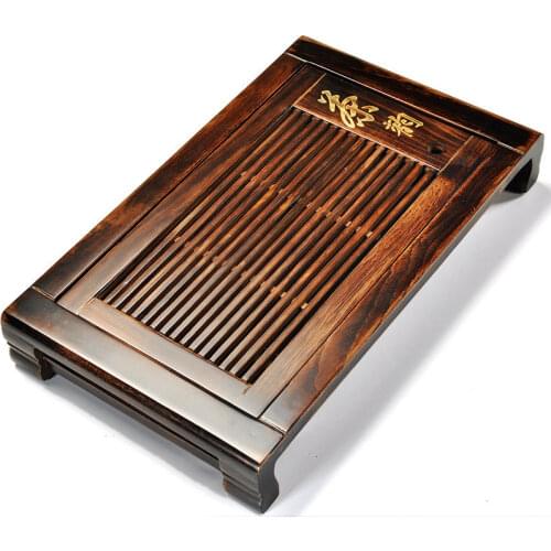 Solid wood tea tray chinese character tea table Charcoal wood tea board plastic layer wooden serving tray Chinese tea plate new