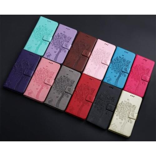 Cat and Tree 3D Embossed phone Cases for Huawei P8 P9 P10 P20 P30 Lite Pro Nova3I Nova4E Psmart Plus 2019,Leather Cover+Soft Tpu