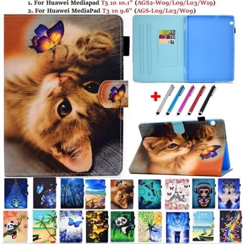 Tablet Case for Huawei MediaPad T3 10 9.6 T5 10 10.1 PU Leather Protective Shell For Coque Huawei Mediapad T5 Cover 10 1 Animal