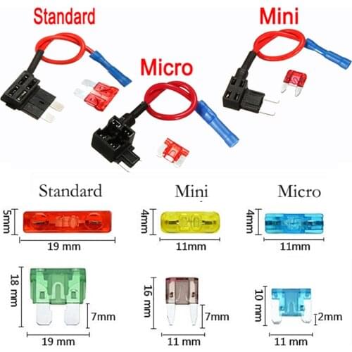12V Micro/Mini/Standard Car Fuse Holder Add-a-circuit Piggy Back Fuse TAP Adapter with 10A ATM Blade Fuse wire