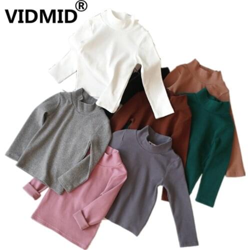 VIDMID kids boys girls cotton t-shirts tees baby boys long sleeve clothes girls solid t-shirts high-neck tops t-shirts 4006 11