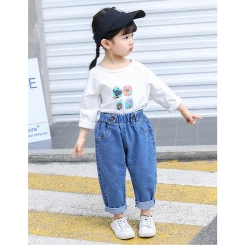 2 3 4 5 6 7 Y Girls Jeans Fashion Korean Denim Trousers for Girl Children Autumn New Toddler Girls Loose Denim Pants Baby Pants