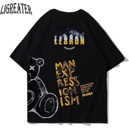 2021 Men Hip Hop Bear Letter Printed T-Shirt Streetwear Harajuku Tshirt Summer Short Sleeve Tshirts Cotton Black White Tops Tees