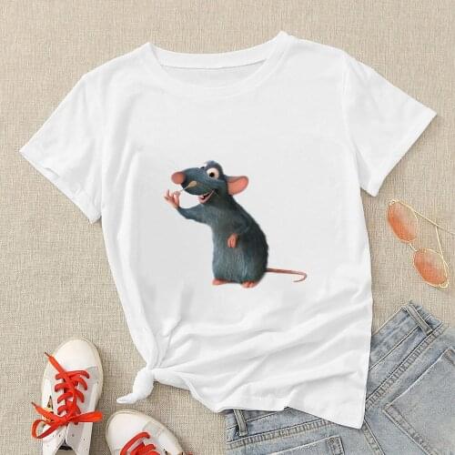 Disney Ratatouille T-shirt Top Tees Smart Remy Printed O-Neck T Shirts Love Food Y2k Fashion Vogue OversizeWoman t-shirt