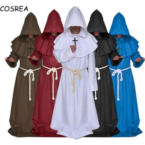 Halloween Comic Con Party Cosplay Costume Buddhist Monk Costume Robes Cloak Cape Friar Medieval Renaissance Priest Men for Men