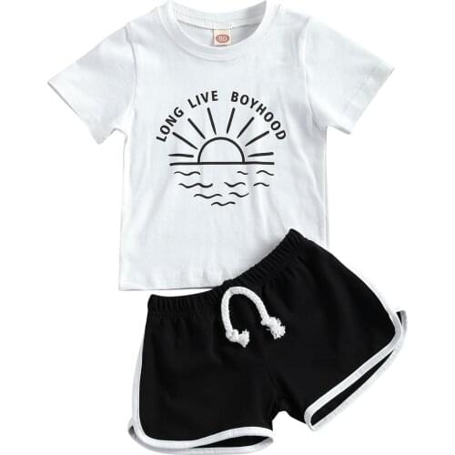 2021 Baby Summer Clothing Kids Baby Boys 2-piece Outfit Set Short Sleeve Letter Sunrise Tops+Shorts Set for Children Boys Hot