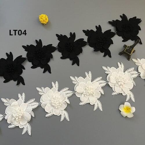 Wide 13cm Embroidery White black 3D flower lace trim DIY Clothing Applique Decoration Lace Ribbon LT04
