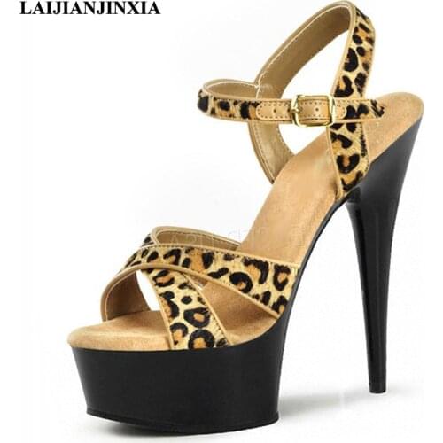 LAIJIANJINXIA Leopard Print High Heels Women Sandals Summer Women Summer Dance Shoes Platforms Heels Crystal Sexy Dancing Shoes