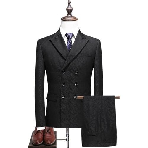 Double Breasted Suit Men 2021 Slim Fit Mens Wedding Suits Black Grey Mens Suits with Pants Business Formal Wear