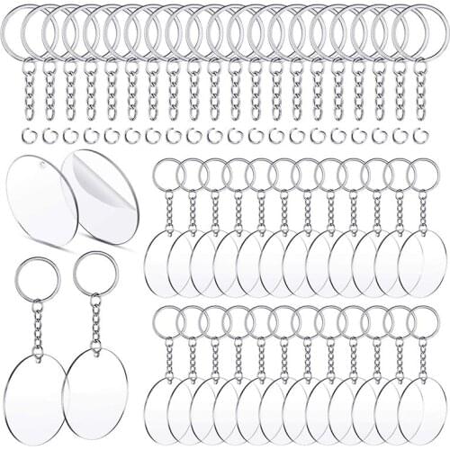 150 Pcs 2 Inches Acrylic Transparent Discs and Key Chains Set, Clear Blank Acrylic Discs Round Keychain for DIY Projects