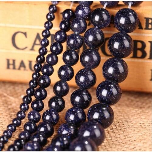 Natural Blue Sand Stone Hand Chain Round Bead Blue Sand Stone Scattered Beads of Pearl Jewelry Accessories Wholesale