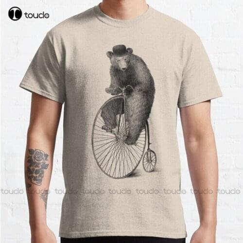 New Morning Ride Bear Bicycle Penny Farthing Cute Funny Vintage Classic T-Shirt Cotton Tee Shirt S-3Xl