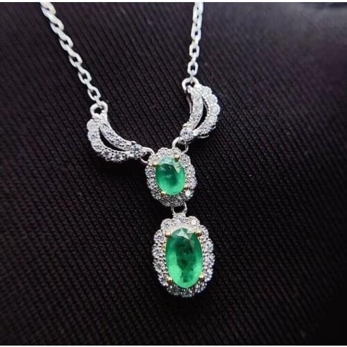 New Arrival Real and Natural Emerald Pandant Solid S925 Sterling Silver Emerald necklace For Women Colour Gem Stone Fine Jewelry