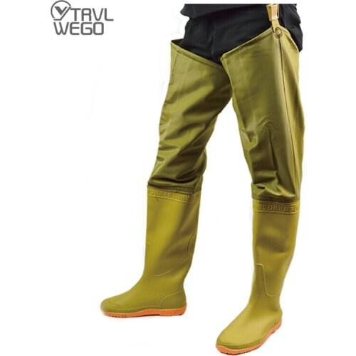 TRVLWEGO Fishing Clothes Hunting Wading Pants Waterproof Breathable Lace-Up Waders Overalls Trousers Yellow PVC