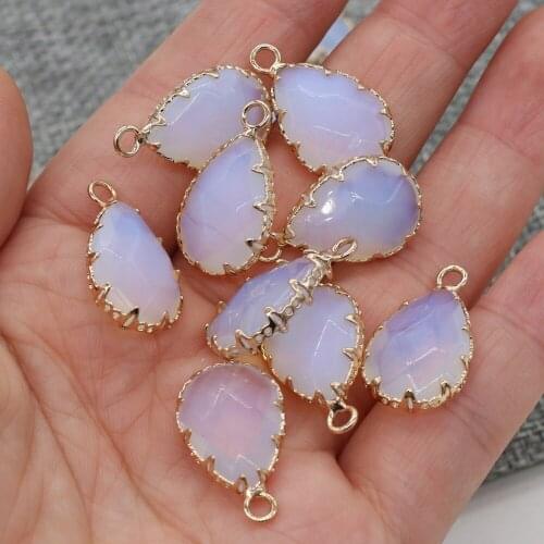 4Pcs Natural Stone Opal Pendant Drop-Shaped Single-Hole Charm for Jewelry Making DIY Necklace Accessories Women Gift 14x23mm