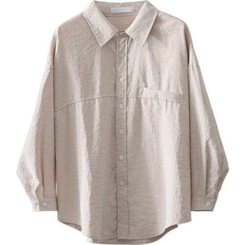 Casual Solid Turn-Down Collar White Shirts Spring Autumn New Korea Fashion Women Long Sleeve Loose Blouses All-Matched