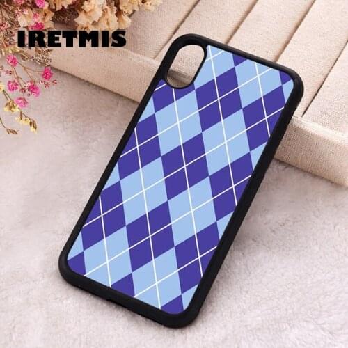 Iretmis 5 5S SE 2020 Phone Cover Case for iPhone 6 6S 7 8 Plus X Xs XR 11 12 Mini Pro Max Silicone Cute Blueberry Blue Argyle