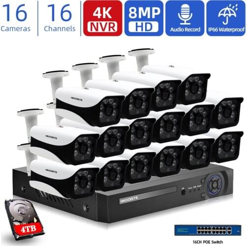 H.265 16CH 4K CCTV NVR Recorder 8MP POE IP Camera Audio Outdoor Security Camera System 4K Ultra HD Video Surveillance kit HDMI