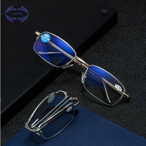 VCKA Anti-blue light Folding Reading Glasses Women Metal Anti-fatigue Portable Eyeglasses Diopter Presbyopic Men+1.0to+4.0