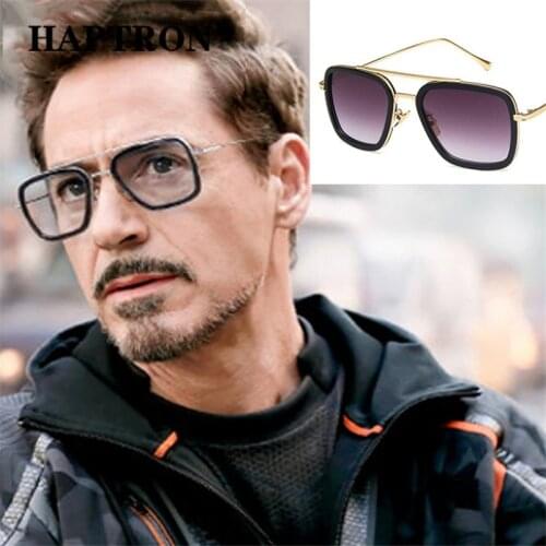 HAPTRON Brand Designer Steampunk Men Sunglasses Tony Stark Iron Sun Glasses Square Gold Male Female Oversized Men Sunglasses