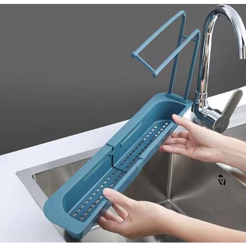 Telescopic Sink Shelf Rack Storage Basket Soap Sponge Drain Kitchen Gadgets Accessories Adjustable Holder Sink Kitchen Tool