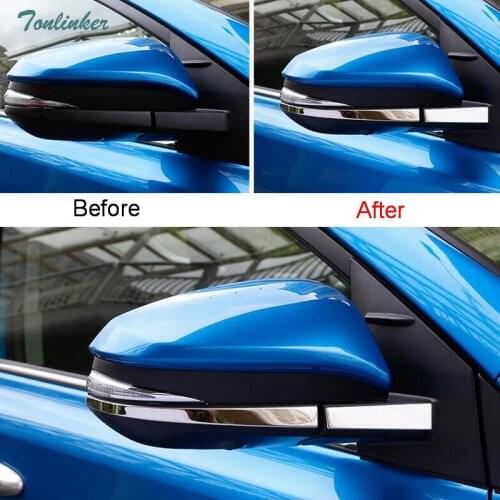 Tonlinker Cover Stickers for TOYOTA RAV4 2014-18 Car Styling 4 PCS Stainless steel Rearview mirror position Cover case Stickers