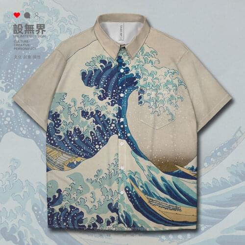 World famous painting surfing in Kanagawa Japan waves and waves cool Short-Sleeved shirt Blouses fashion Print Clothes Summer