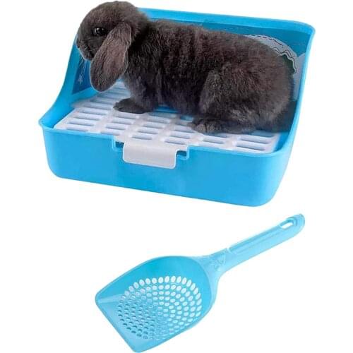 Rabbit Litter Box Potty Training Corner Pan with Grate for Adult Guinea Pigs Ferrets Rats Pet Toilet Tray Bedpan