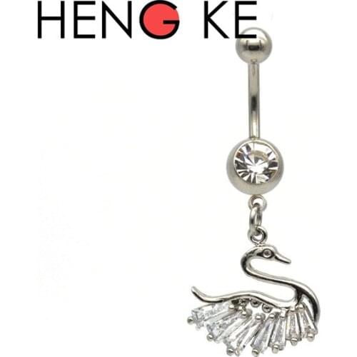 Fashion Jewelry Brand Luxury Crystal Swan Belly Bar Pendant For Women Peacock Dancing girl Flower Navel Rings Body Piercing