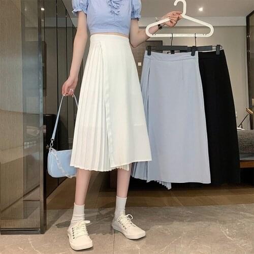 Woman Skirts Pleated Skirt Women Summer Mid-length High Waist Design Irregular Skirt