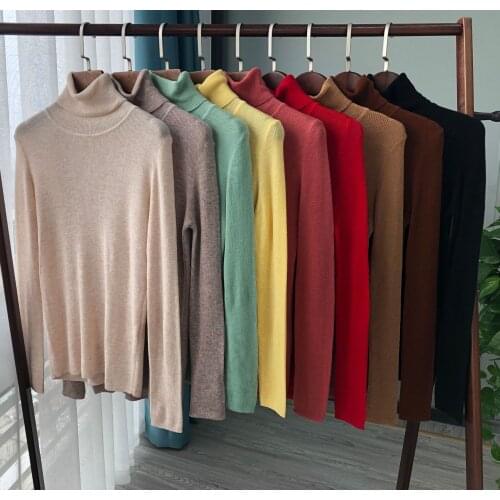Women Sweater Wool and Cashmere Blend High Collar Long Sleeve Five-color Bottoming Shirt