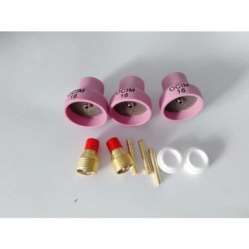 16# Alumina Ceramic Nozzle Cups +Strainer Mesh 2.4MM Kit Fit WP9/20 Torch