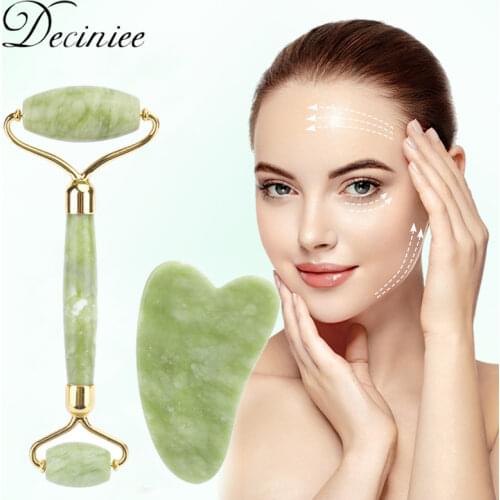Xiuyan Jade Facial Roller Eye Massage Stone Guasha Scraping Board Green Natural Jade Roller Face Lift Body Massager Roller Tool