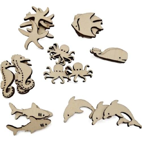 20pcs Wood Ocean Animals DIY Craft Cutout Blanks Wooden Slices Embellishments Gift Unfinished Wood Ornaments Home Decoration