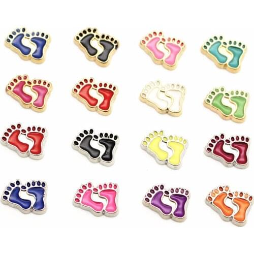 20Pcs/Lot Mixed Color Baby Feet Floating Charms Hand-made DIY for Glass Lockets