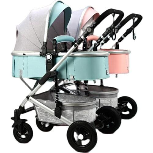 2020 Twin baby stroller high landscape can sit and lie folding shock absorber two-way baby newborn baby stroller