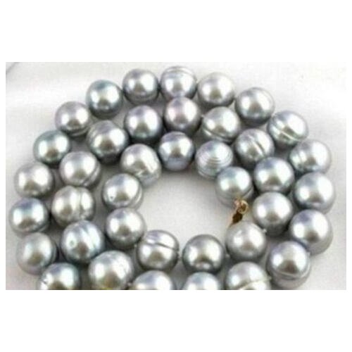 24" AAA+ 10-11MM South Sea gray Baroque Pearl Necklace 925silver Clasp