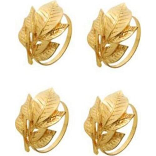 4Pcs/Set Gold Leaf Napkin Rings for Wedding Party Napkin Holder Metal Circ Napkin Buckle Holiday Table Decoration Gift