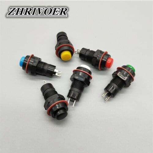 6Pcs 12mm DS-211/DS-213 Self-locking/Self-reset Plastic Push Button Switch Momentary 1A 250V AC 2PIN 6Color