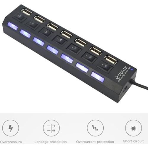 7 Port USB HUB Multi USB 2.0 Splitter 480 Mbps High Speed Converter Adapter with on/off Switch For MacBook PC Notebook