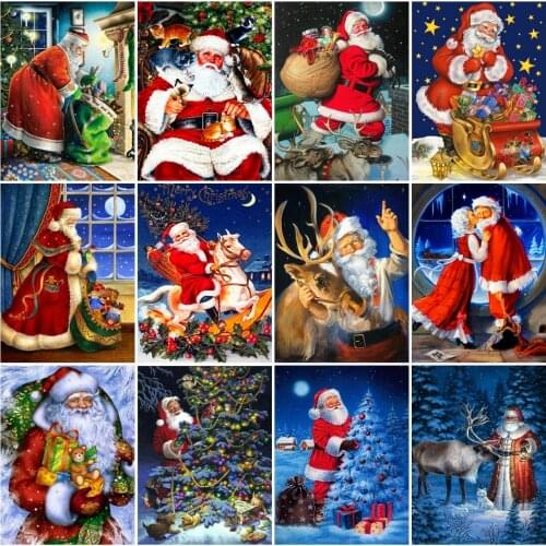 AZQSD Diamond Painting Santa Claus Cross Stitch Rhinestones 5D Diamond Embroidery Christmas Portrait Mosaic Handmade Home Decor