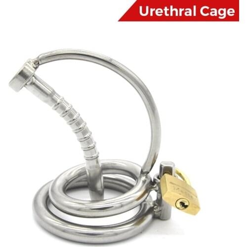 BDSM Penis Stretching Ring With Urethral Catheter For Male Metal Chastity Device Cock Cage Lock Ring CBT Sex Toy for Men Gay
