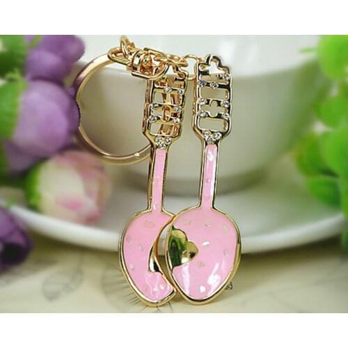 Soup Spoon Model Keyring Rings Fashion Jewelry Women Bag Crystal Rhinestone Charm Pendant Bag KeyChain Valentine Gift