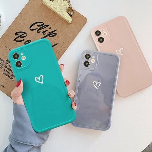 Love Heart Candy Color Phone Case For iPhone 12 Pro 12 11Pro Max X XR XS Max 7 8 Plus SE2020 Soft Square Bumper Frame Back Cover