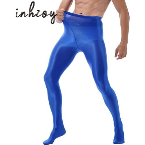 Fitness Long Tights Men Sexy Shiny Trousers Sports Tights Gym Glitter Leggings Satin Glossy Stockings Dance Workout Club Party