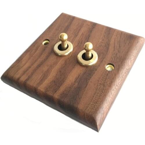 Home 86 Type Black Walnut Wall Lamp Switch Retro Brass Toggle Switch 13A British Wall Socket Panel Power Outlet