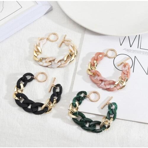 Two Tone Matte Black Resin Link Chain Bracelets for Women 2021 Fashion Toggle Chain Bracelets Jewelry Wholesale