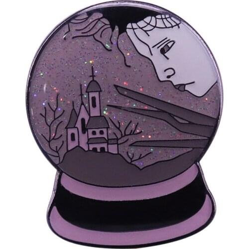 Edward Scissorhands Crystal Ball Brooch and Enamel Pin Fantasy Castle Artwork Lapel Pin Badge