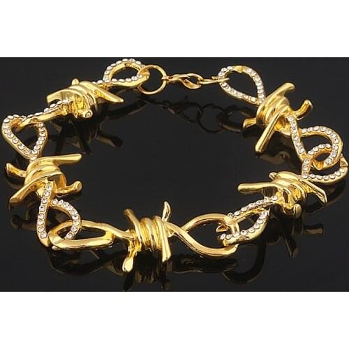 Hip Hop Jewelry Iced Out Thorns Bracelet Punk Thorns Cuban Chain Crystal Bracelets Bangles for Men Women Jewelry