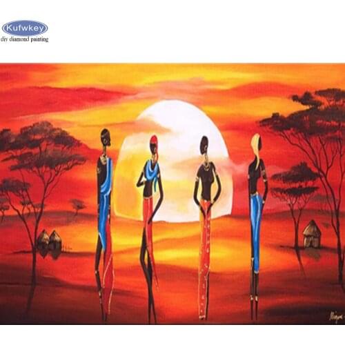 Sunset africa woman primitive landscape 5d diamond Embroidery diy diamond mosaic diamant painting cross stitch kit needlework